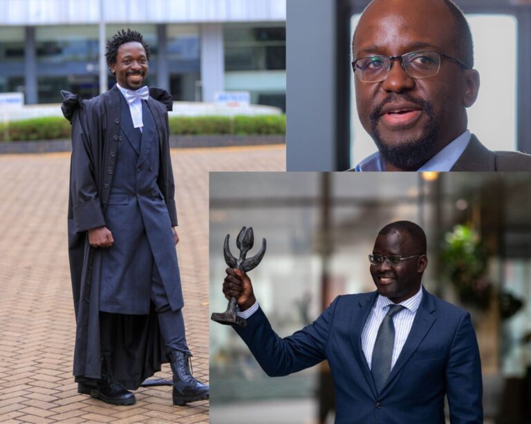 A photo montage of Isaac Ssemakadde, David F.K Mpanga and Nicholas Opiyo - among the top 5 most influential lawyers on social media