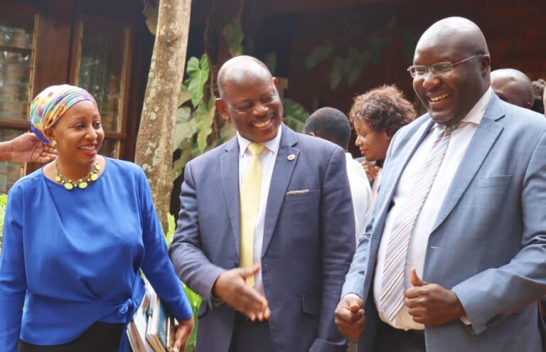 Dr Zahara Nampewo ( Left), Makerere University Vice Chancellor Barnabas Nawangwe ( middle) and Dr Ronald Naluwairo (Right)