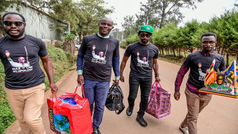 Free Man: Controversial Lawyer Male Mabirizi Upon Release From Prison Was Picked Up By Friends Including Human Rights Lawyer Isaac Ssemakadde (in cap)/ Courtesy Photo
