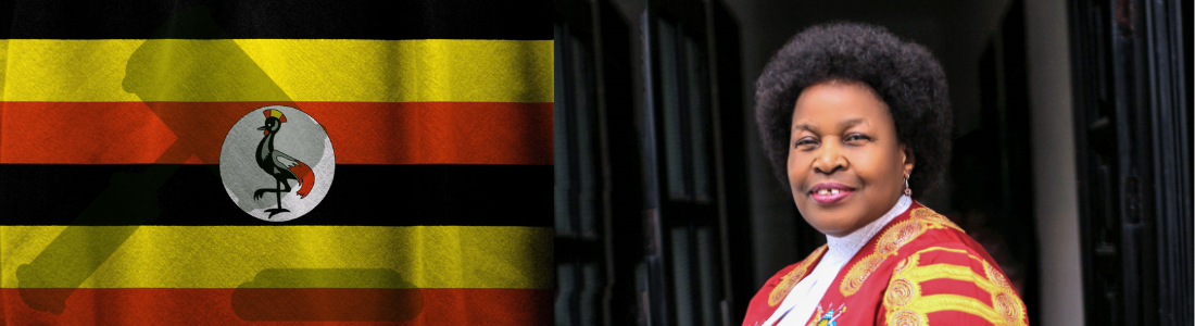 A photo montage of the Ugandan Flag and Justice Esther Kisaakye