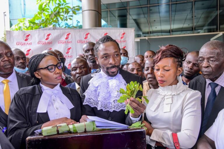 Lawyer Isaac Ssemakadde [ middle] speaks after Court ruling on Uganda's drug law / Courtesy Photo
