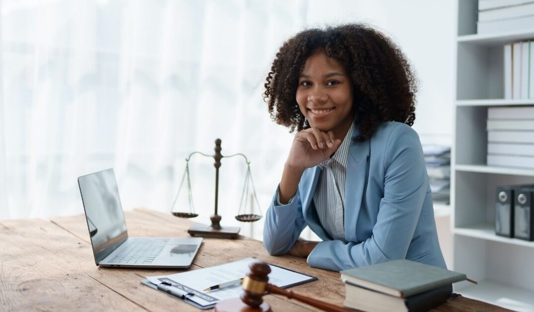 A photo of a young female lawyer in office