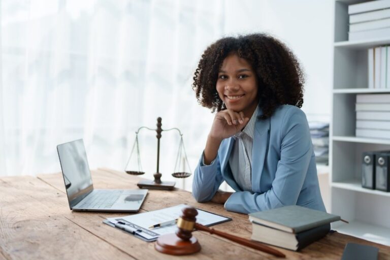 A photo of a young female lawyer in office